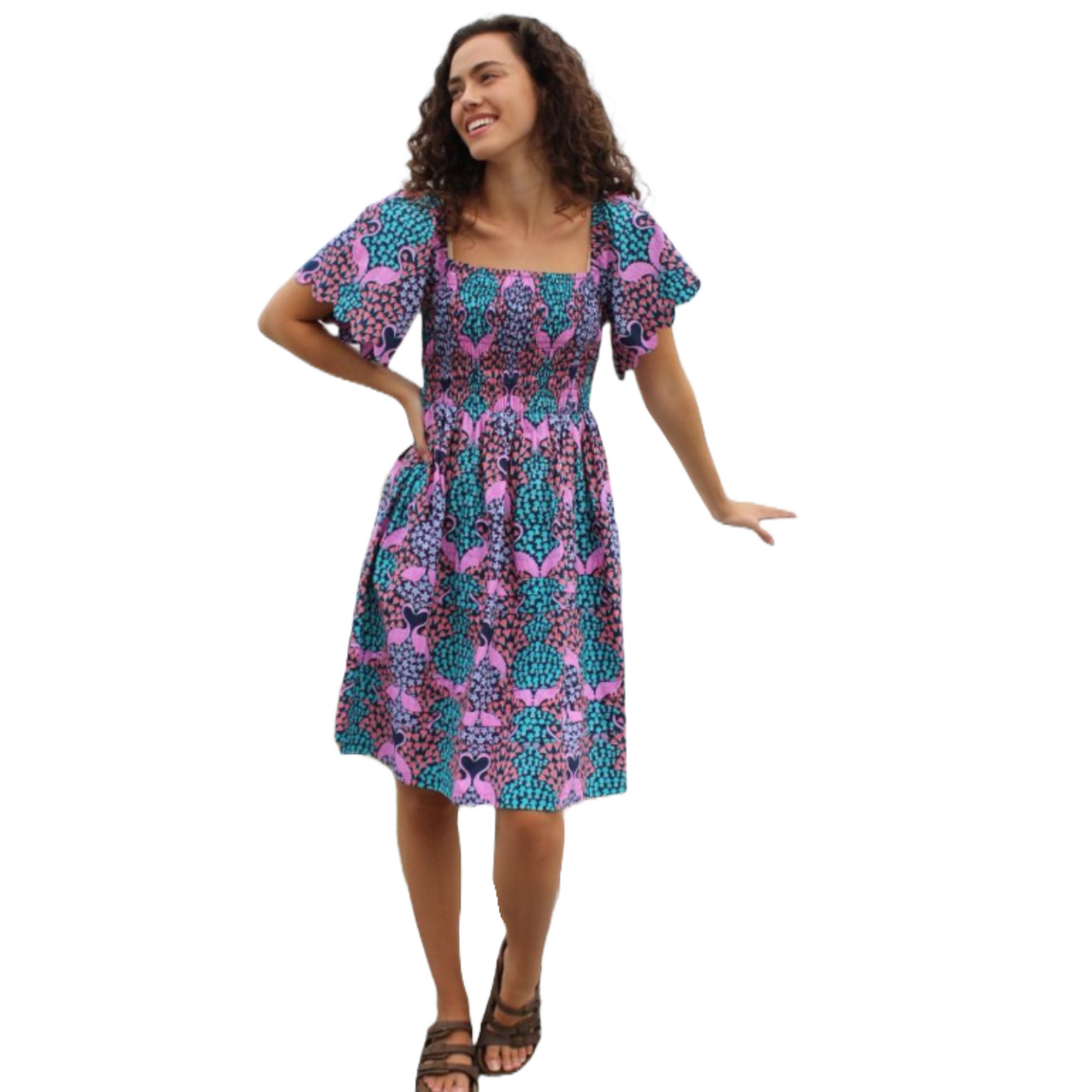 Simply Southern Ladies Tropical Patterned Scallop Dress 0124-DRS-SCLP-TROP