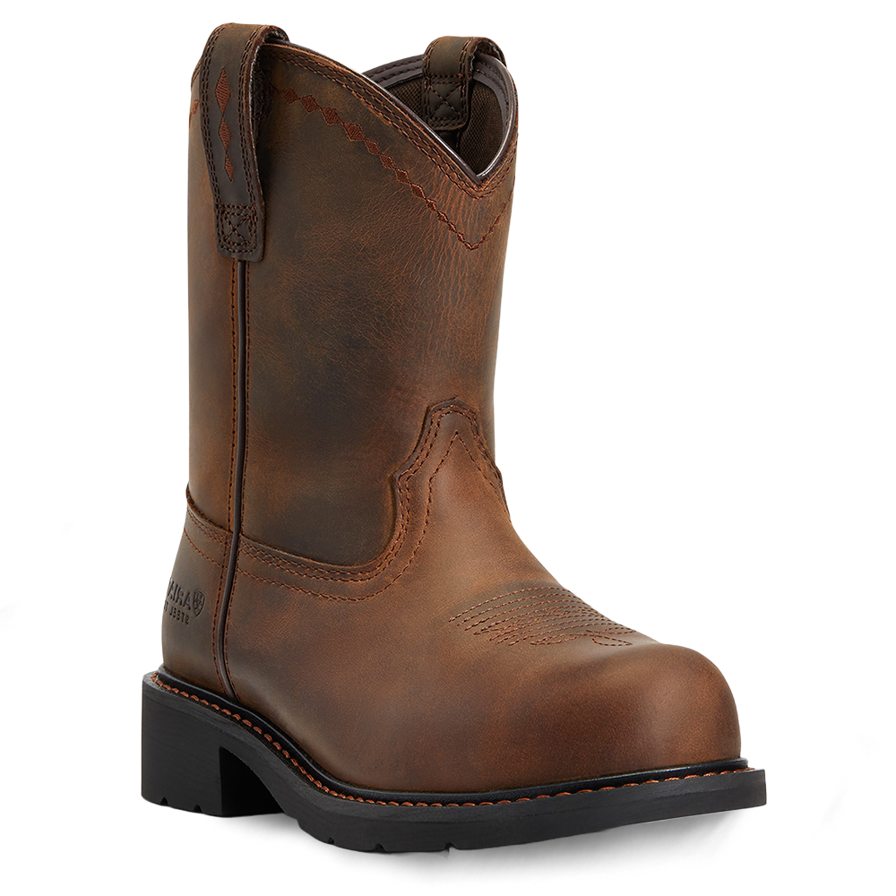 Ariat Ladies Fatbaby® Distressed Brown Pull On Steel Toe Work Boots 10040431
