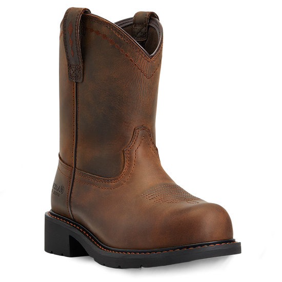 Ariat Ladies Fatbaby® Distressed Brown Pull On Steel Toe Work Boots 10040431