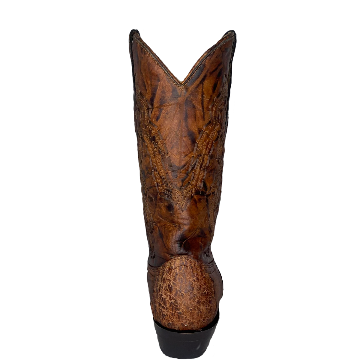 Men's Ostrich Print Leather J-Toe Boots - Cognac main image 0