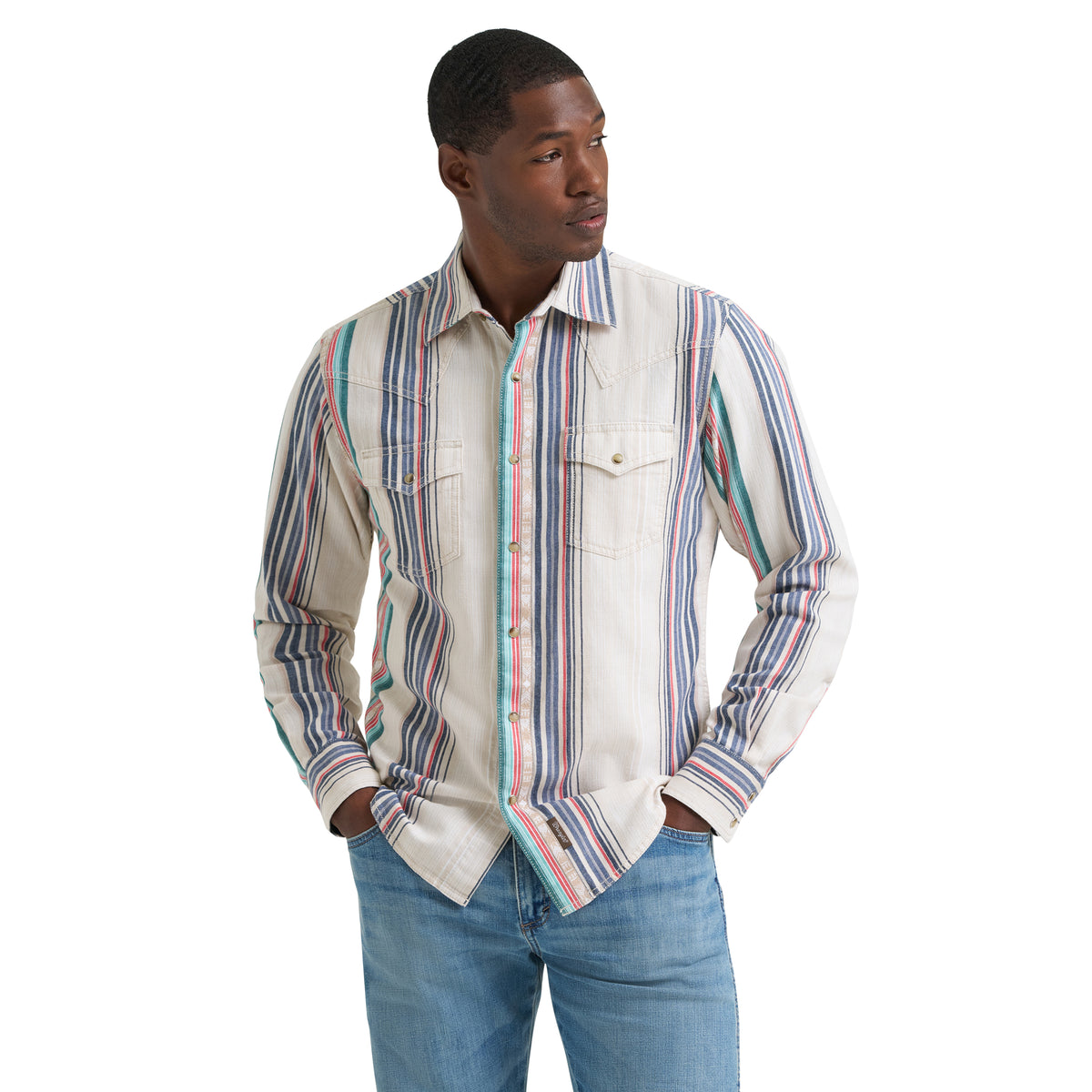 Wrangler Men's Retro Premium Tan Multi Stripe Snap Shirt 112378795