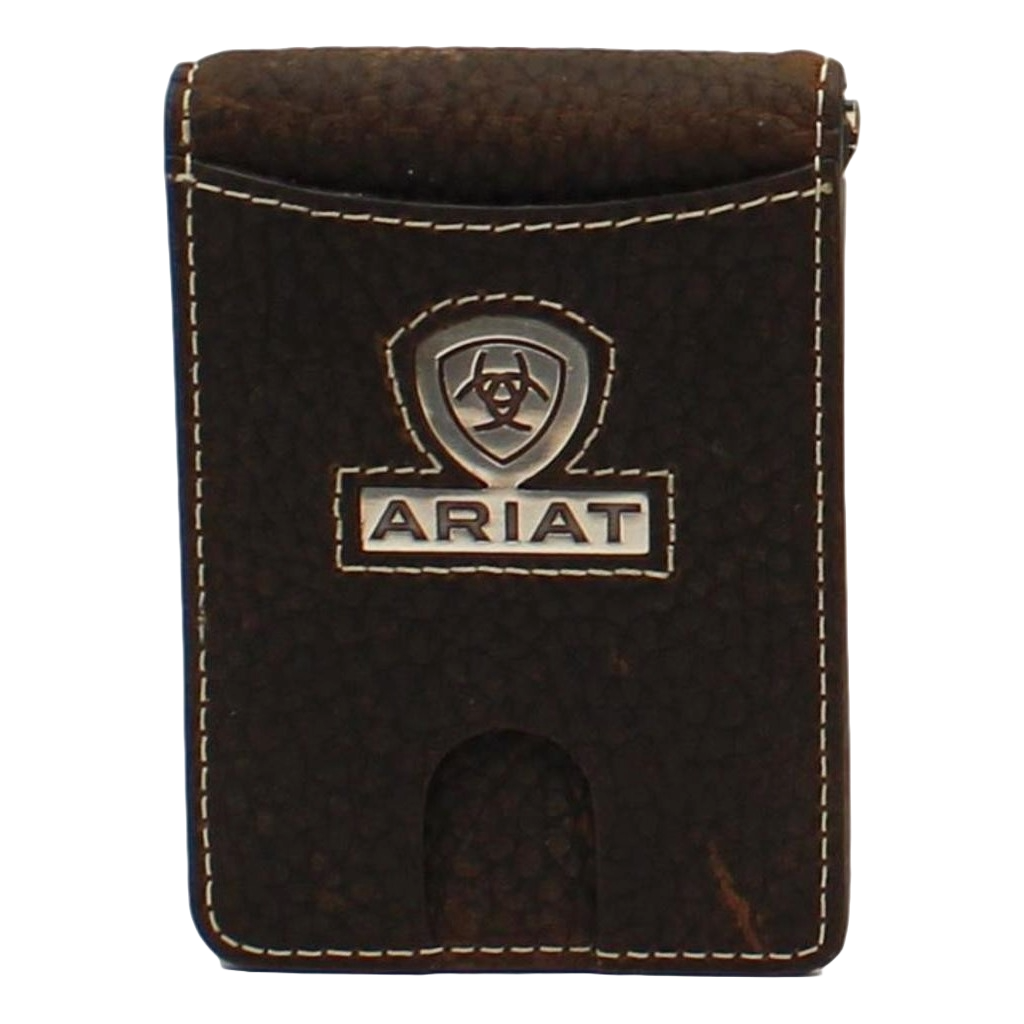 Ariat® Men's Logo Concho Rowdy Brown Money Clip Wallet A35470282