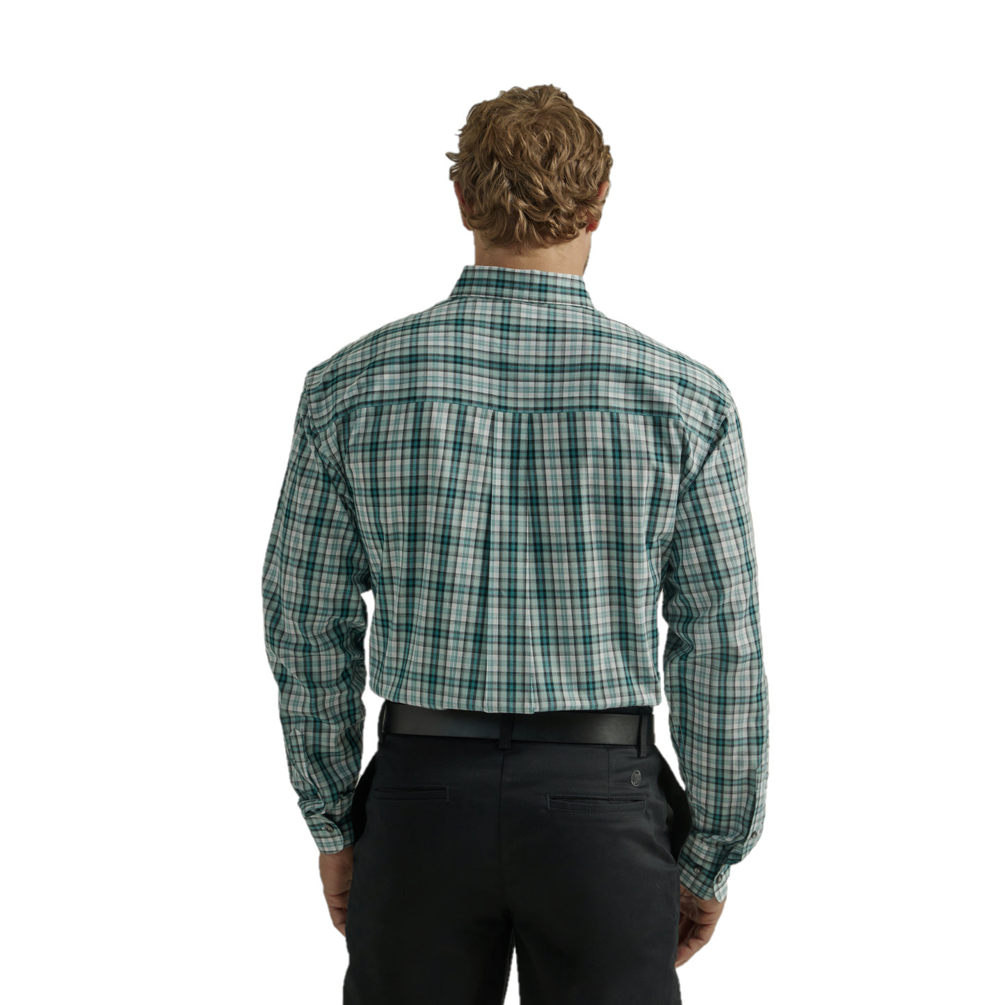 Wrangler Men's Riata® Teal Plaid Button Down Shirt 2330378-TEAL