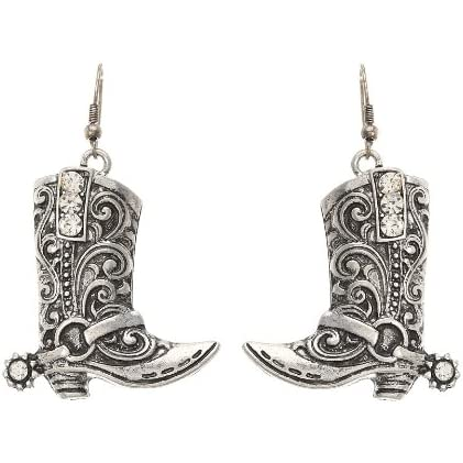 M&F® Ladies Cowboy Boot Silver Drop Earrings 30360