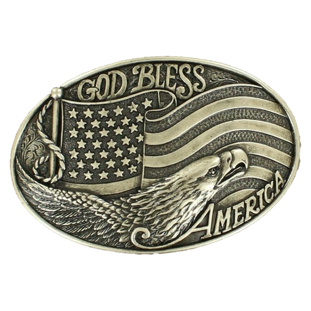 Nocona  God Bless America Silver Belt Buckle 37016