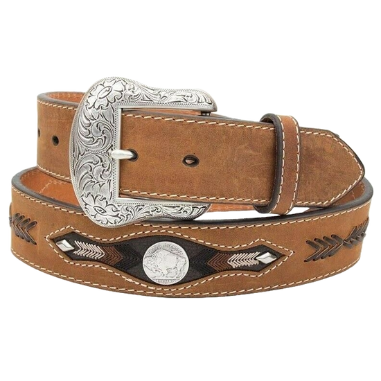 Nocona Men's Buffalo Concho Arrow Medium Brown Leather Belt N2412044