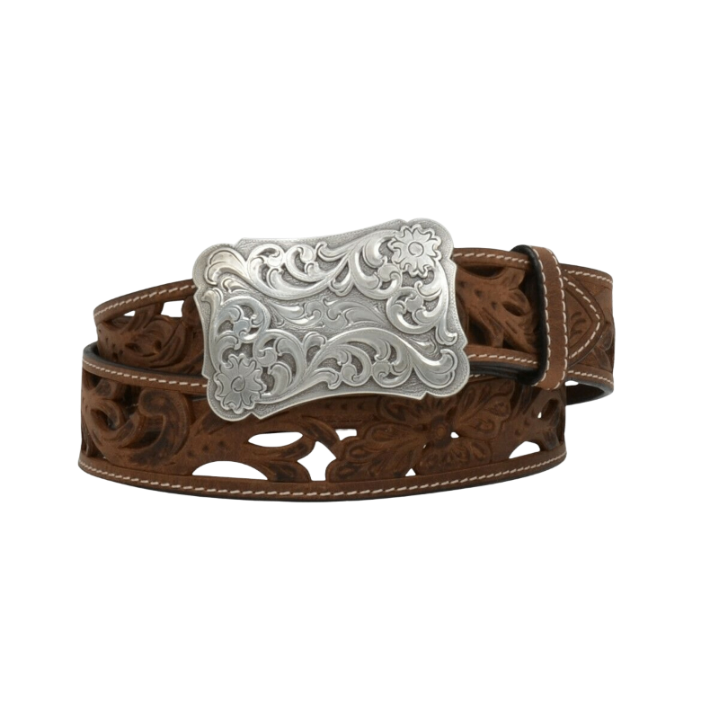 Angel Ranch by 3D Ladies Filigree Cutout Brown Leather Belt DA2072