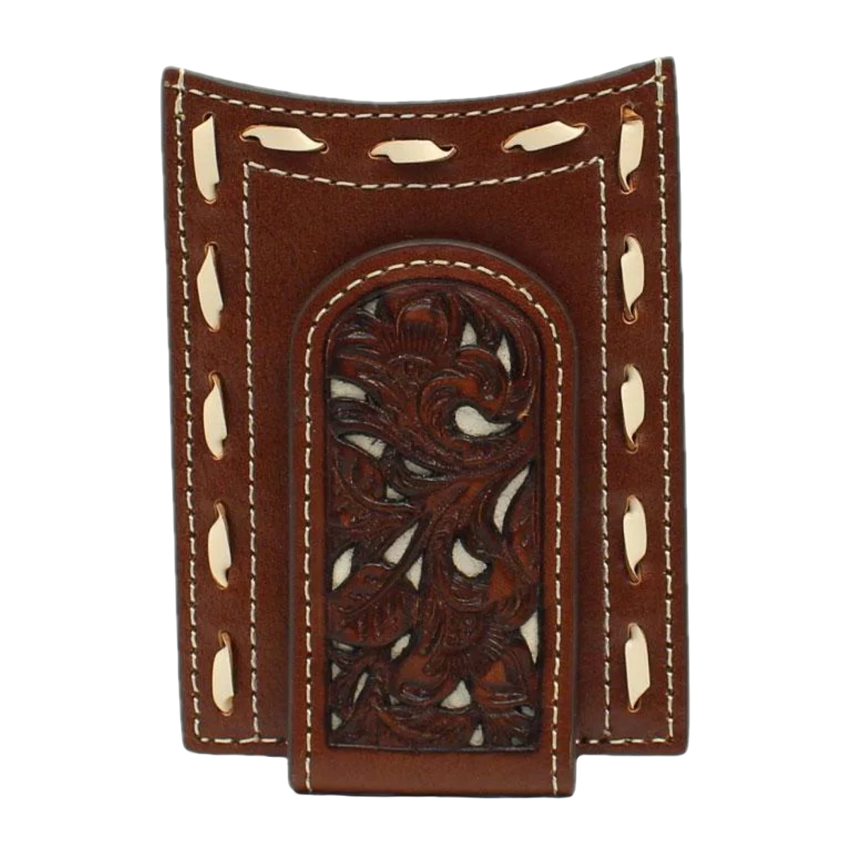 Nocona Men's Money Clip Pierced Ivory Tan Card Case Wallet N5410008