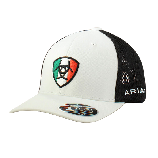 Ariat Men's Mexico Shield White & Black Flexfit Hat A300011705