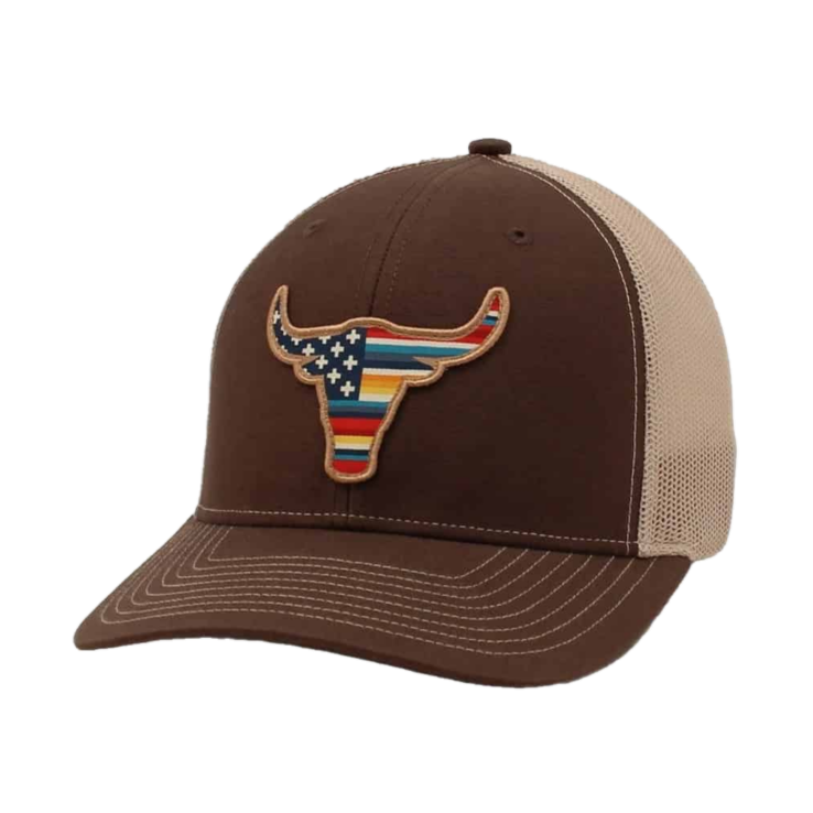 Ariat Men's Serape Bull USA Flag Brown Snapback Hat A300046002