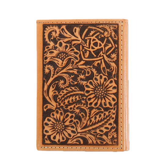 Ariat Men's Trifold Floral Embossed Brown Leather Wallet A3551008