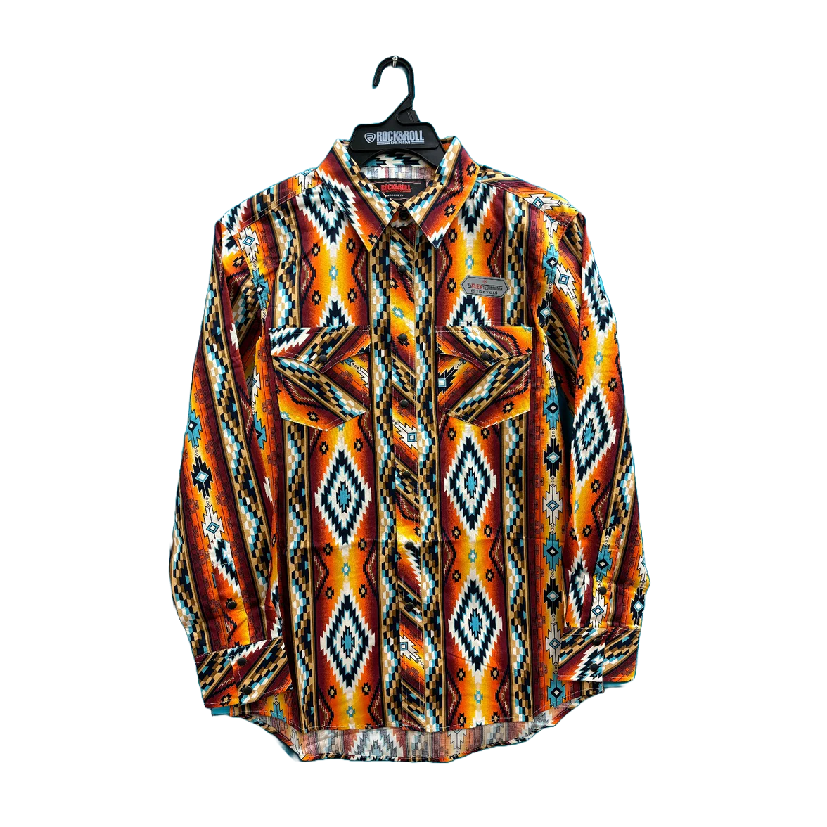Rock & Roll Denim Men's Aztec Orange Snap Shirt BMN2S03953