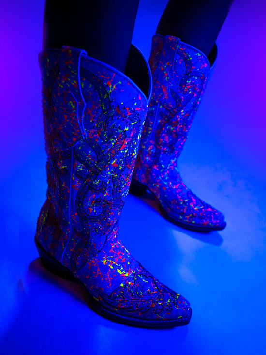 Corral® Ladies Multicolor Overlay Neon Black Light Snip Toe Boots C3980