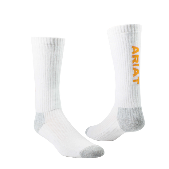 Ariat® Unisex Premium Cotton Mid Calf 3 Pack White Work Socks 10036515