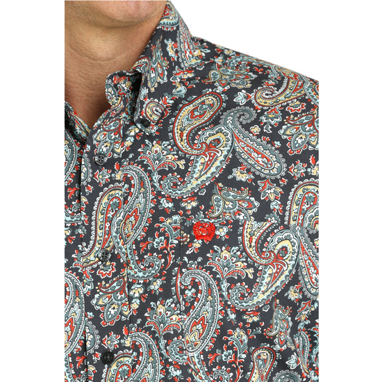 Cinch Men's Charcoal Paisley Print Button Down Shirt MTW1105745