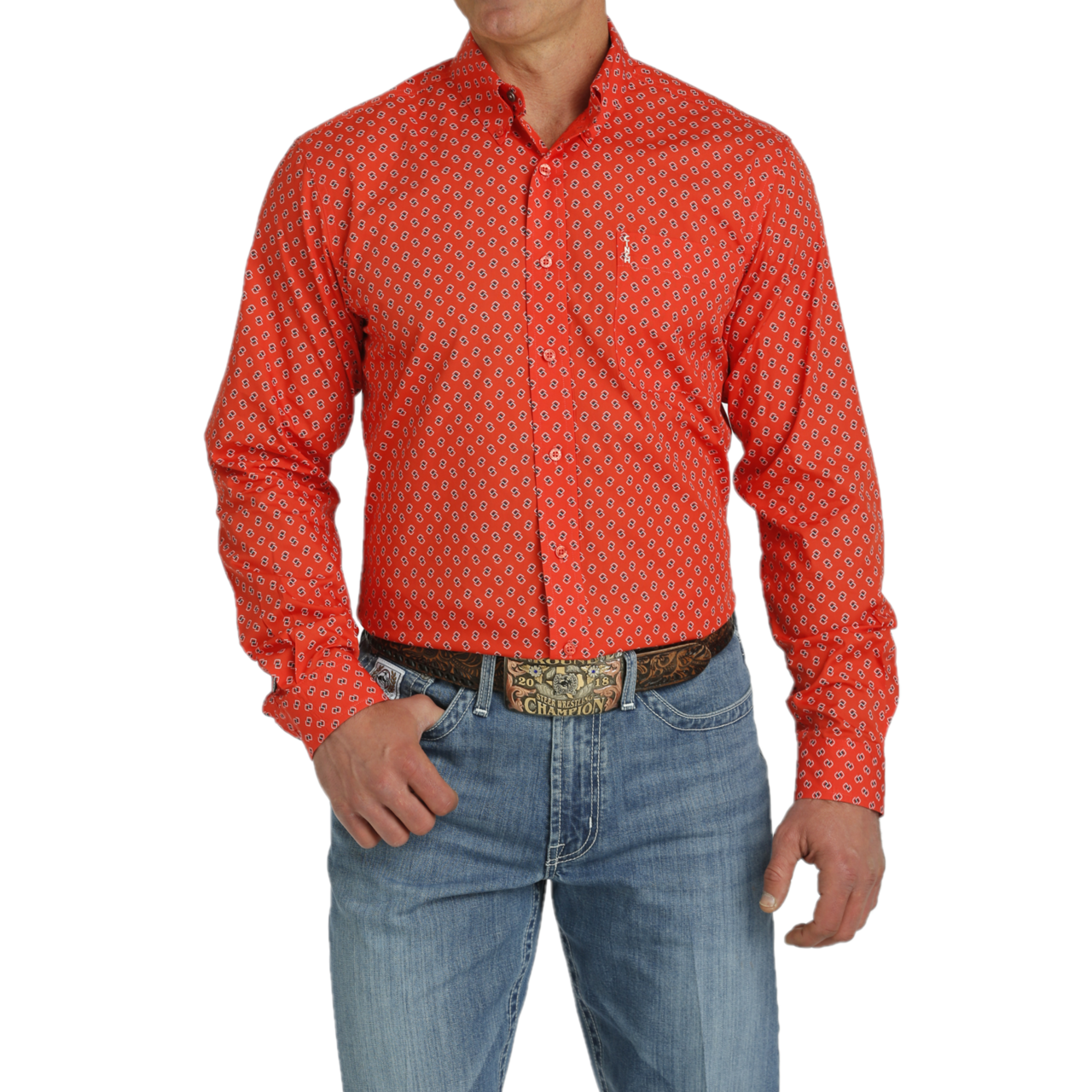 Cinch Men's Red Western Print Button Down Shirt MTW1347103