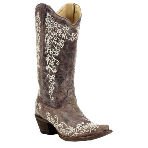 Corral Ladies Lisa Snip Distressed Brown Bone Embroidery Boots A1094