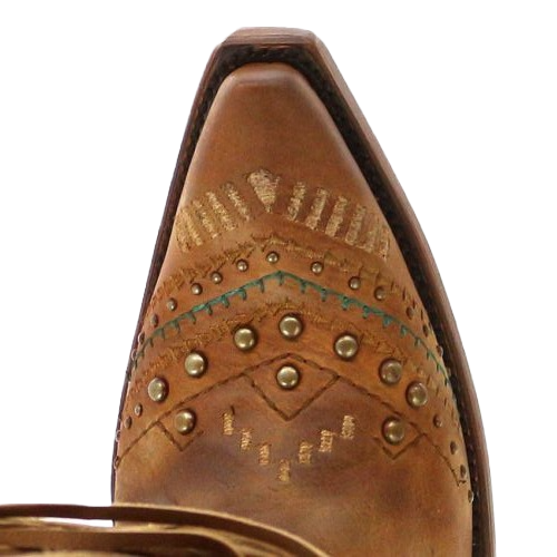 Corral Ladies Brown & Multicolor Crystal Fringe Snip Toe Boots C2910