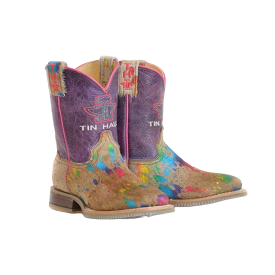 Tin Haul® Girl's Colorful Cattle Sole Square Toe Boots 14-018-0077-0873