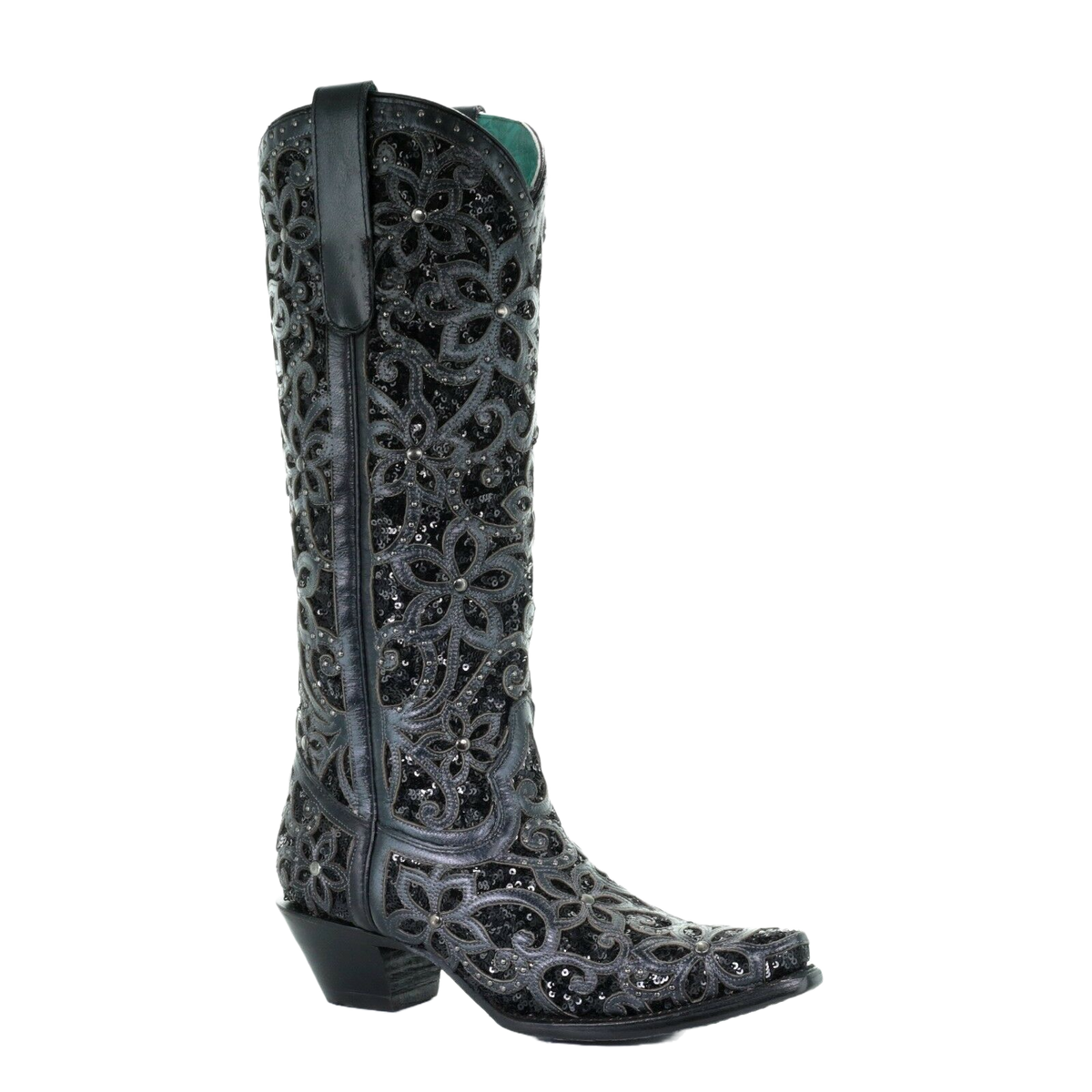 thumbnail image 2 of Corral Ladies Bone & Multicolor Inlay Studded Square Toe Boots C3405 – Western Cowboy, Mid-Calf, Stacked Heel 2 of 5