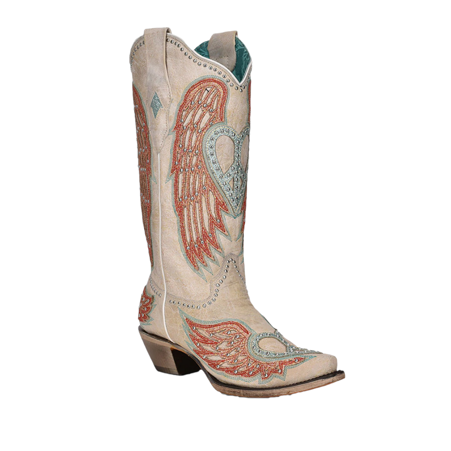 Corral Ladies Studded Bone Heart & Wings Overlay Western Boots A4236