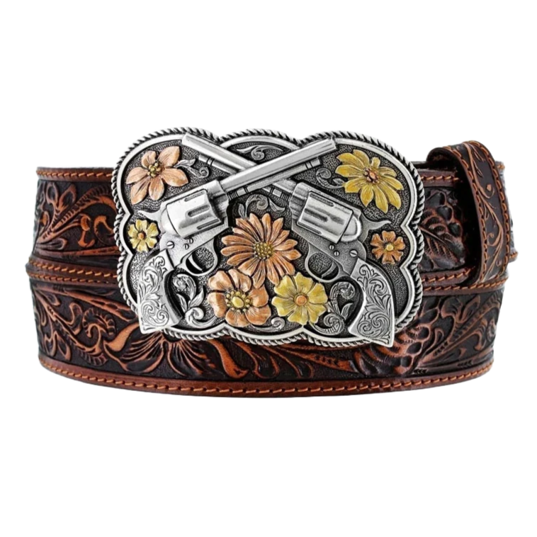 Tony Lama® Ladies Bandit Queen Floral Brown Leather Belt C51155