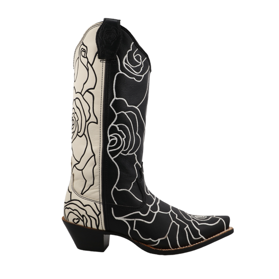 Twisted X Ladies Rose Patterned Black & White Western Boots WSO0026