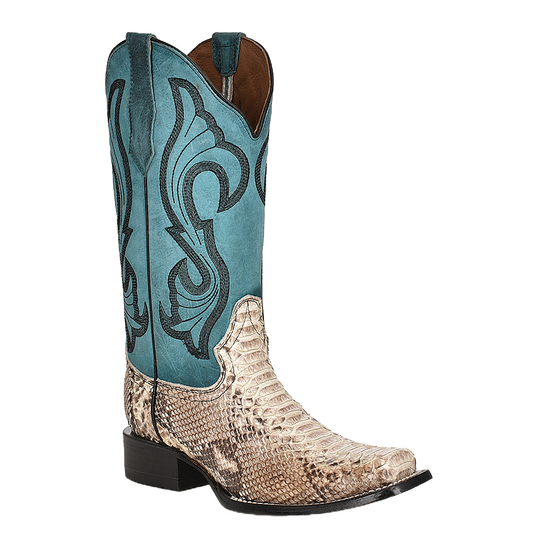 Circle G by Corral Ladies Natural Python & Turquoise Embroidered Square Toe Boot L5906