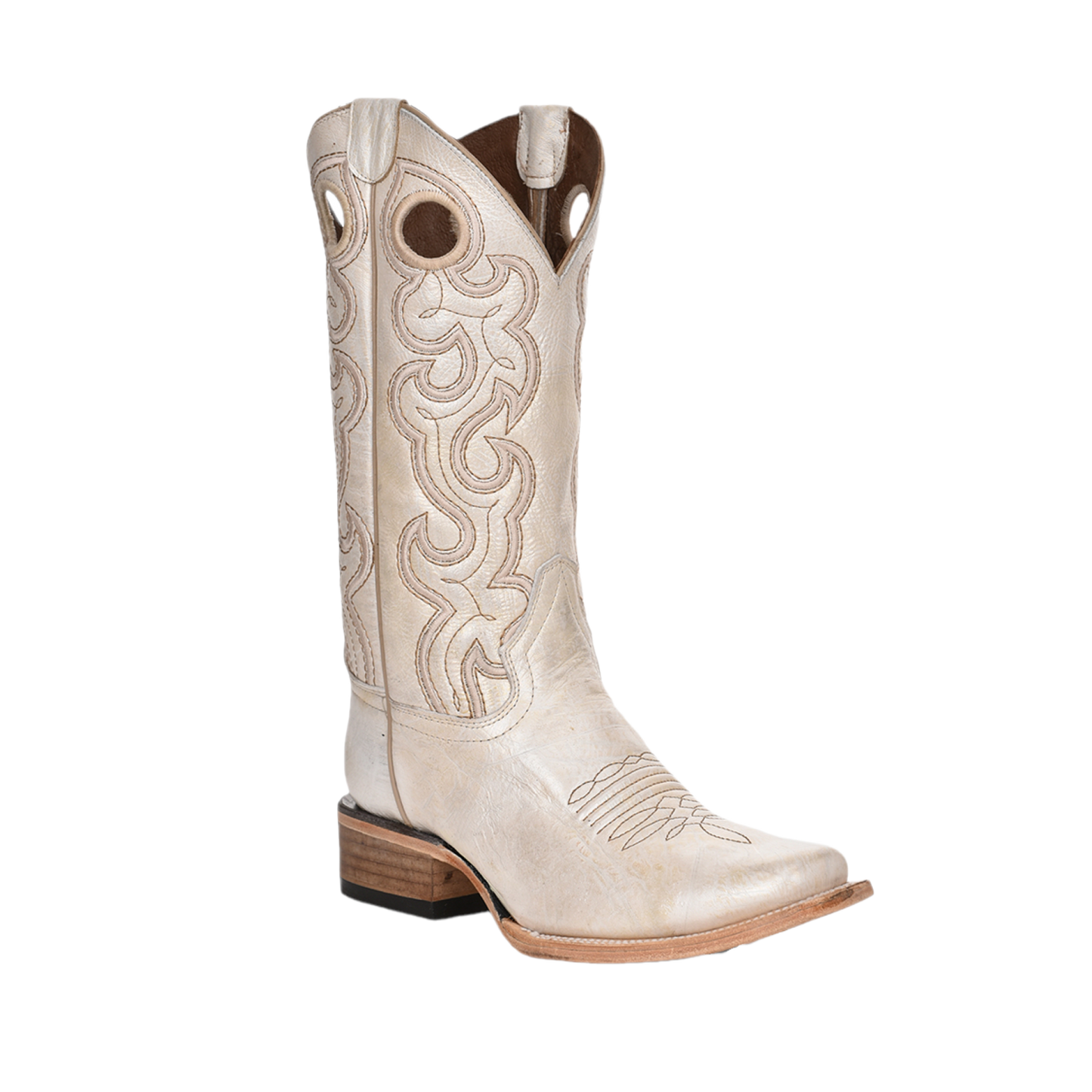 Circle G Ladies Pearl Silver Cutout Embroidery Square Toe Boots L6007