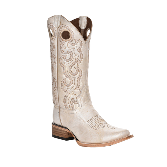 Circle G Ladies Pearl Silver Cutout Embroidery Square Toe Boots L6007