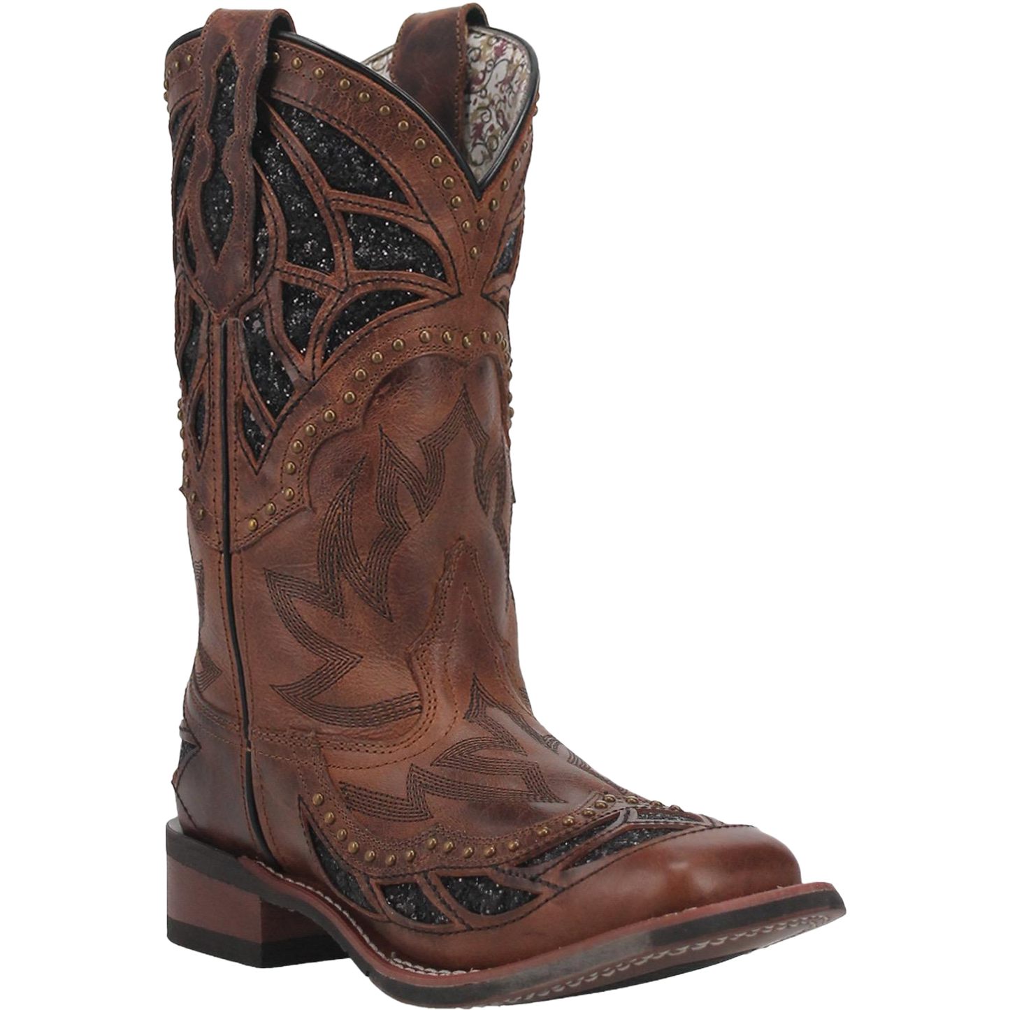 Laredo Ladies Eternity Brown Glitter & Studded Square Toe Boots 5866