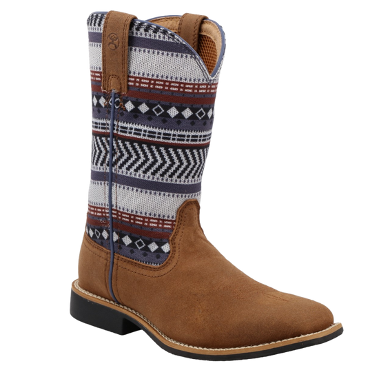 Twisted X Children's Hooey Aztec Print & Brown Square Toe Boots YHY0012