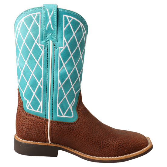 Twisted X Kid's Top Hand Distressed Saddle & Teal Boots YTH0015