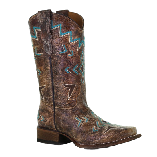 Corral Boots® Girl's Vintage Aztec Bronze & Turquoise Western Boots E1052