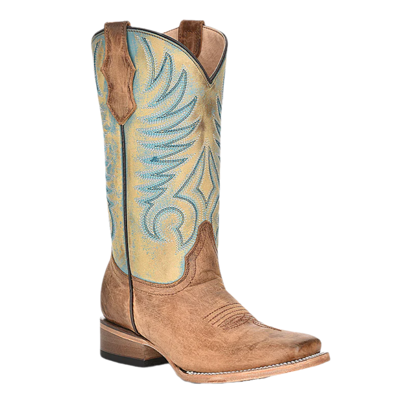 Circle G By Corral® Distressed Honey Brown & Blue Square Toe Boots J7126