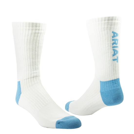 Ariat 3 Pack Cotton White & Blue Crew Socks AR2239-200