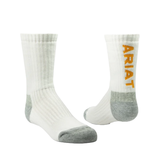 Ariat Boy's 2 Pack Premium Ringspun White Crew Socks AR2984-100