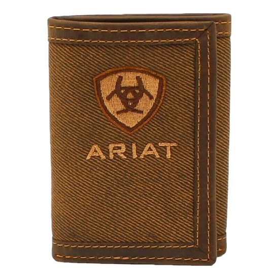 Ariat Brown Cotton Center Tri-Fold Wallet W/ Embroidered Logo A3542408