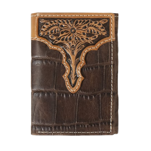Ariat Croc Printed Trifold Brown Leather Wallet A3552902