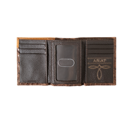Ariat Croc Printed Trifold Brown Leather Wallet A3552902