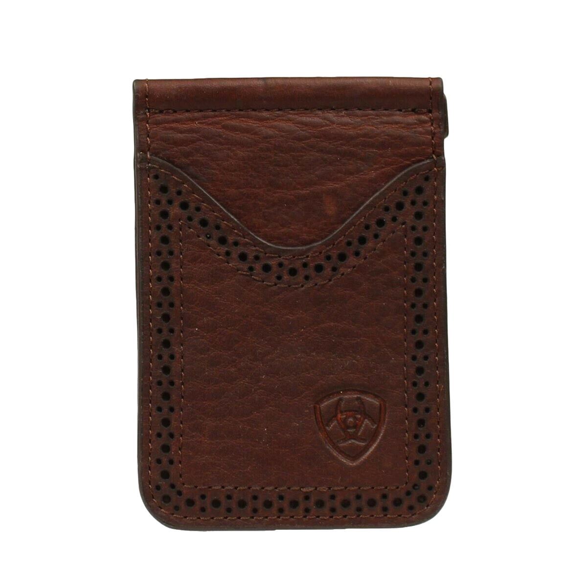 Ariat Dark Copper Leather Perforated Edges Card Case Money Clip  A35130283