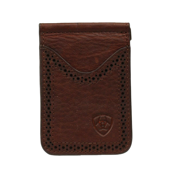 Ariat Dark Copper Leather Perforated Edges Card Case Money Clip  A35130283