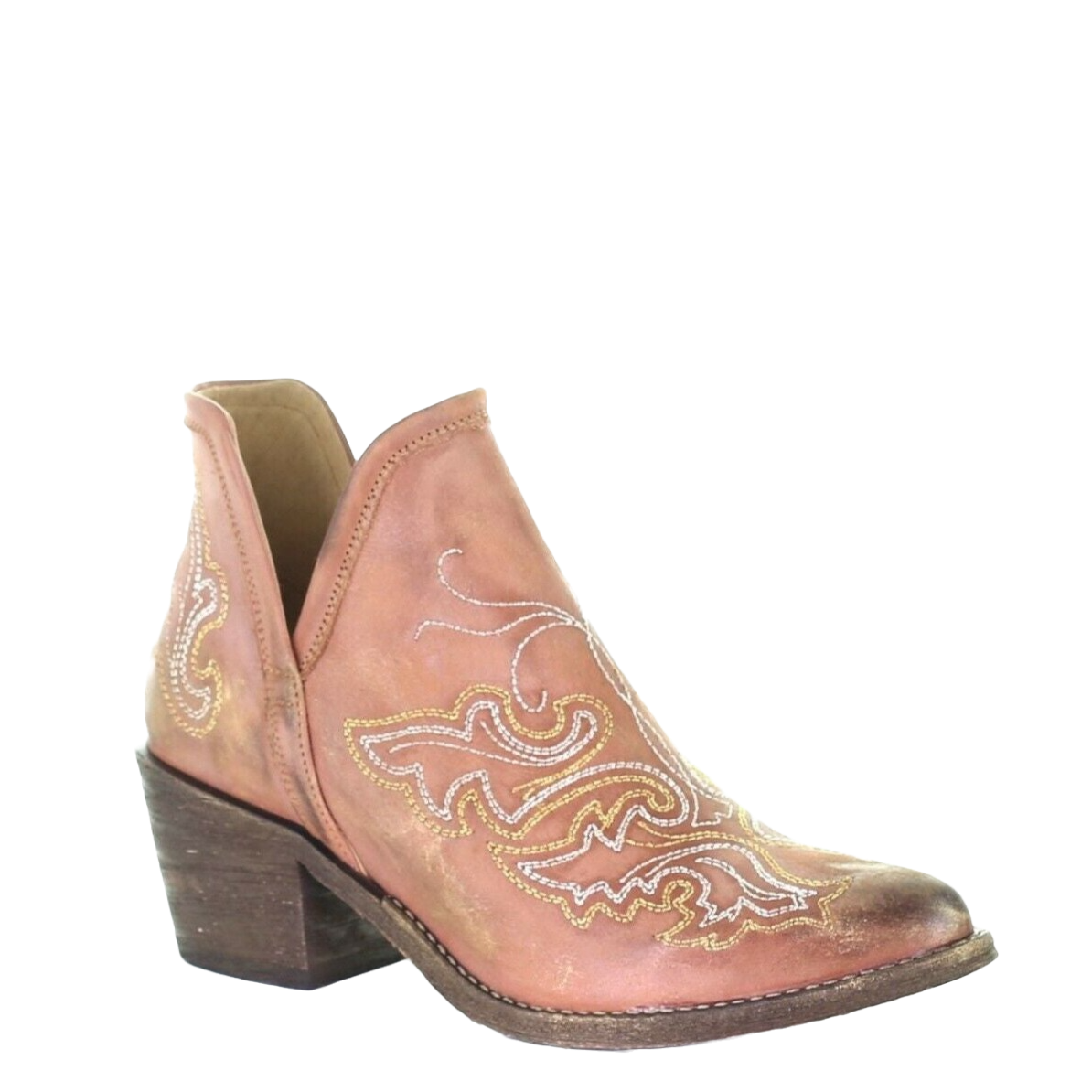 Corral Ladies Pink Embroidery J Toe Booties Q0174