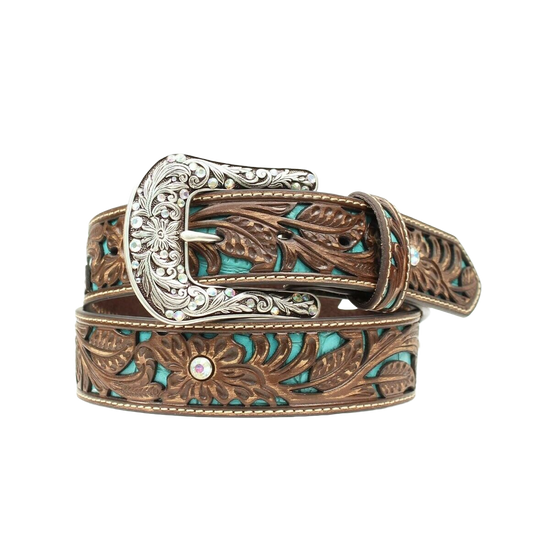 Ariat Ladies Floral Tooled with Turquoise Inlay Belt A1513402