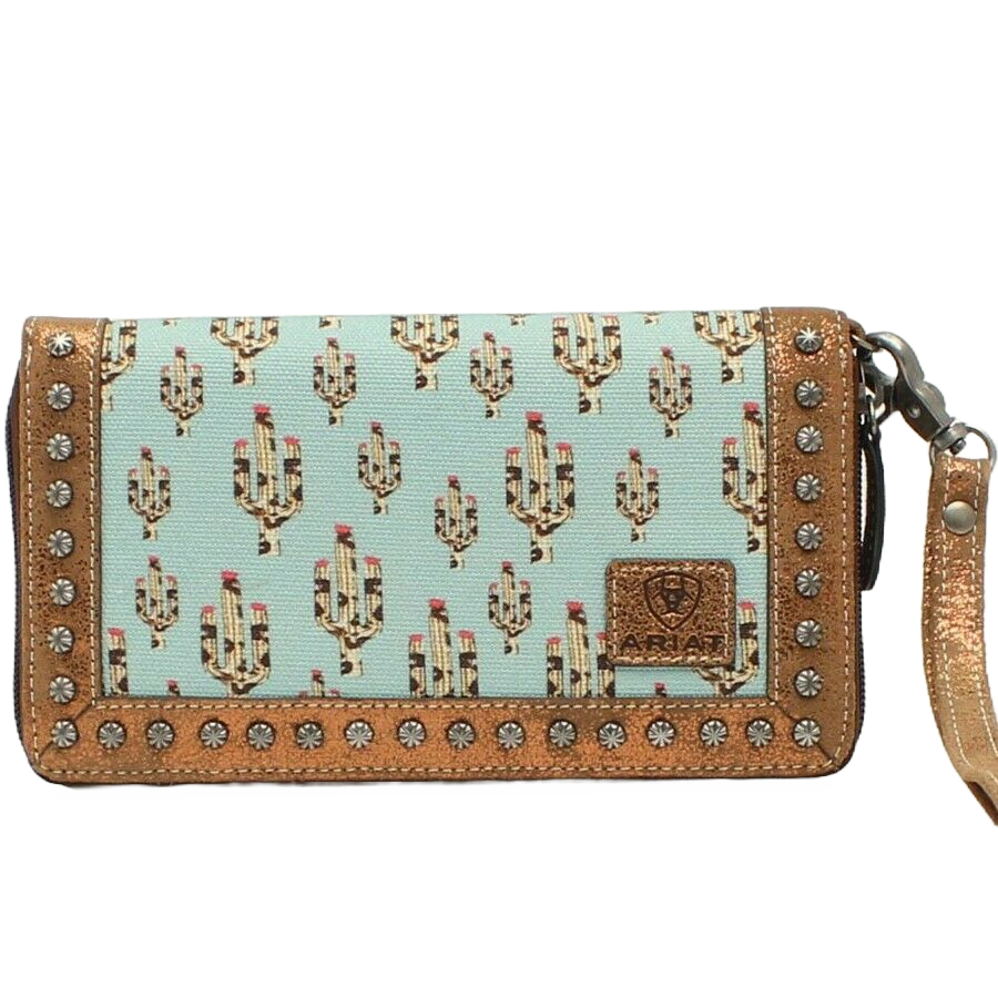 Ariat Ladies Turquoise Cactus Print Studded Metallic Leather Clutch A770000133