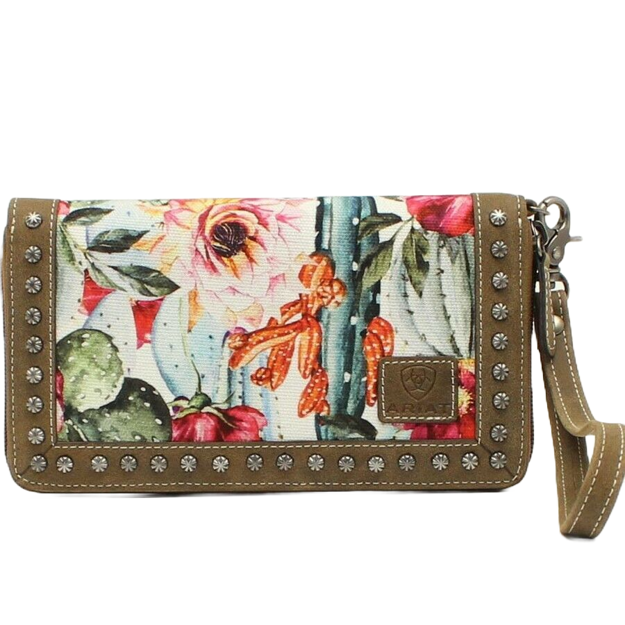 Ariat Ladies Matcher Cactus and Floral Print Studded Leather Clutch A770000197