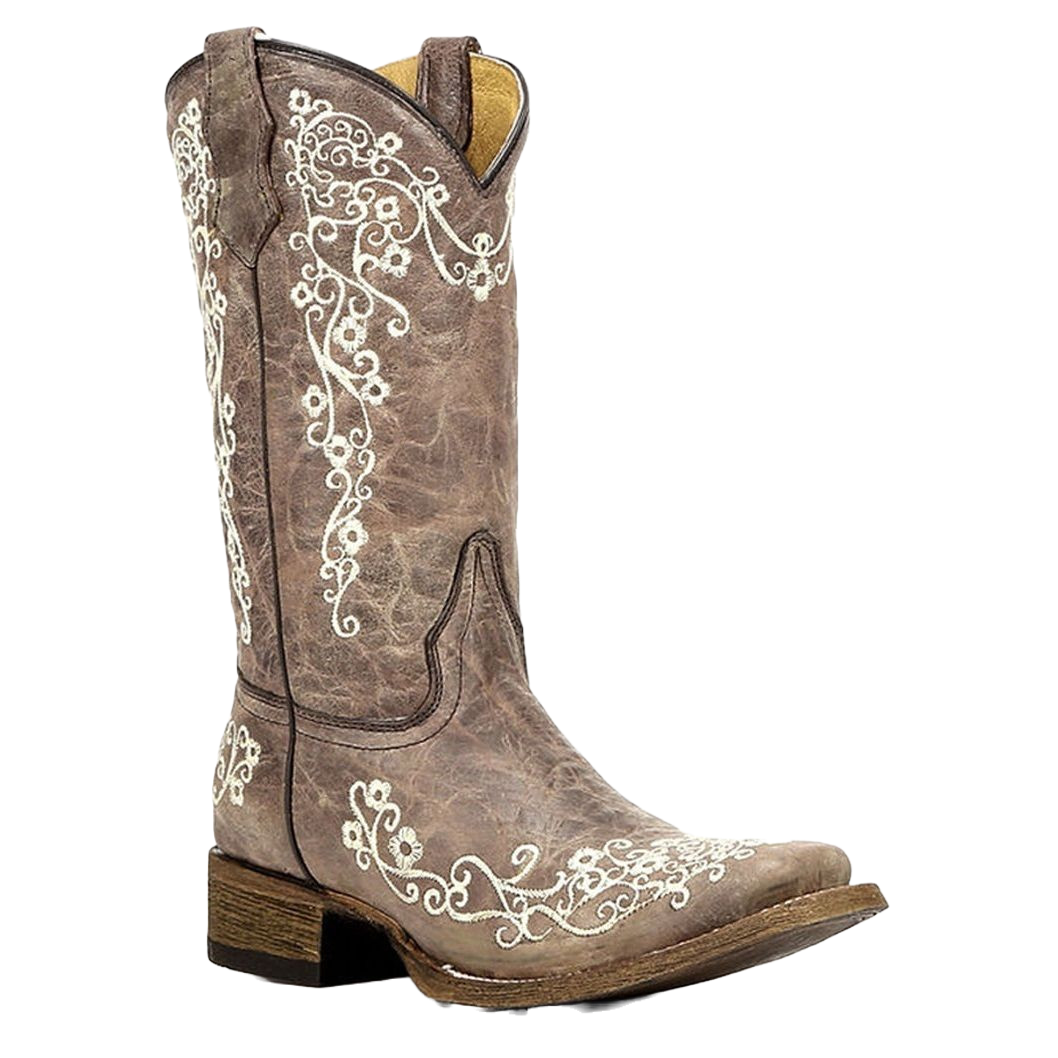 Corral Youth Bone Embroidered Cowhide Square Toe Boot A2980