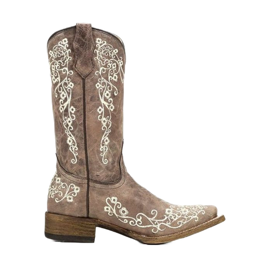 Corral Youth Bone Embroidered Cowhide Square Toe Boot A2980