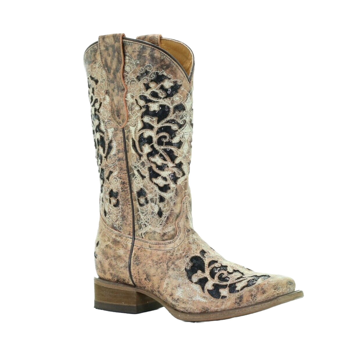 Corral Teens Tan & Black Glitter Inlay & Embroidery Boots T0042