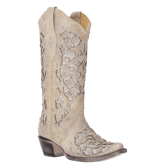 Corral Ladies Martina White Glitter Inlay Crystals Wedding Boots A3322